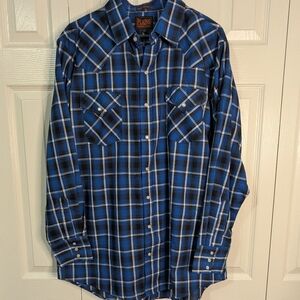 Men's Blue Plaid Button-Down Pearl Snap Shirt Tall Man #406